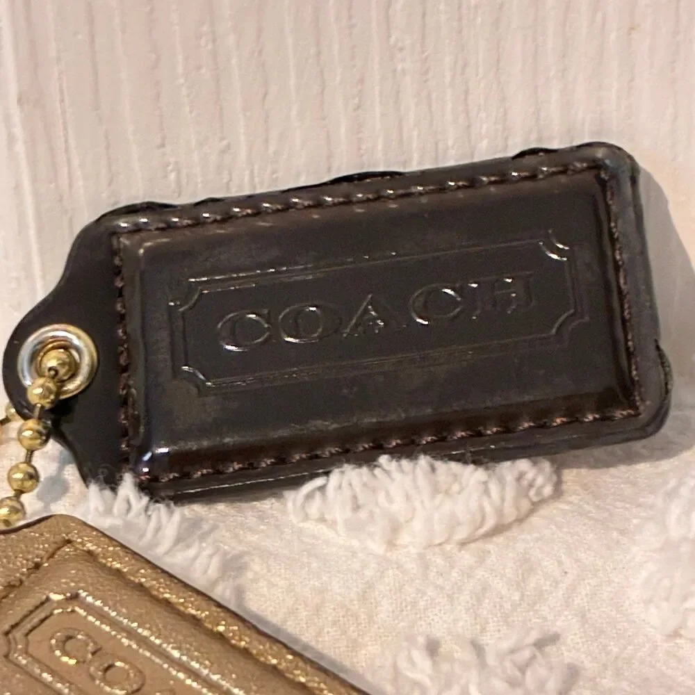 Coach Bag Charm Patent Leather Dark Brown Leather Gold